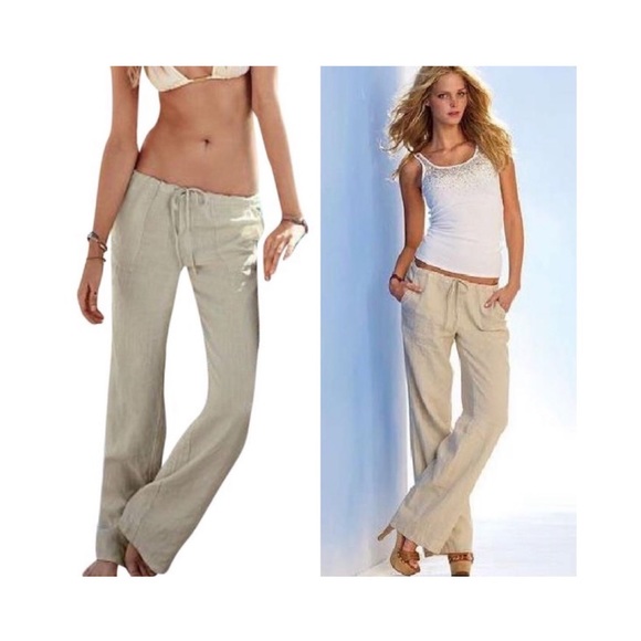 Victoria's Secret Beige Linen Beach  Pants - Picture 1 of 3